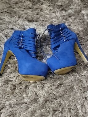 Electric Blue Lace-Up Platform Ankle Heels